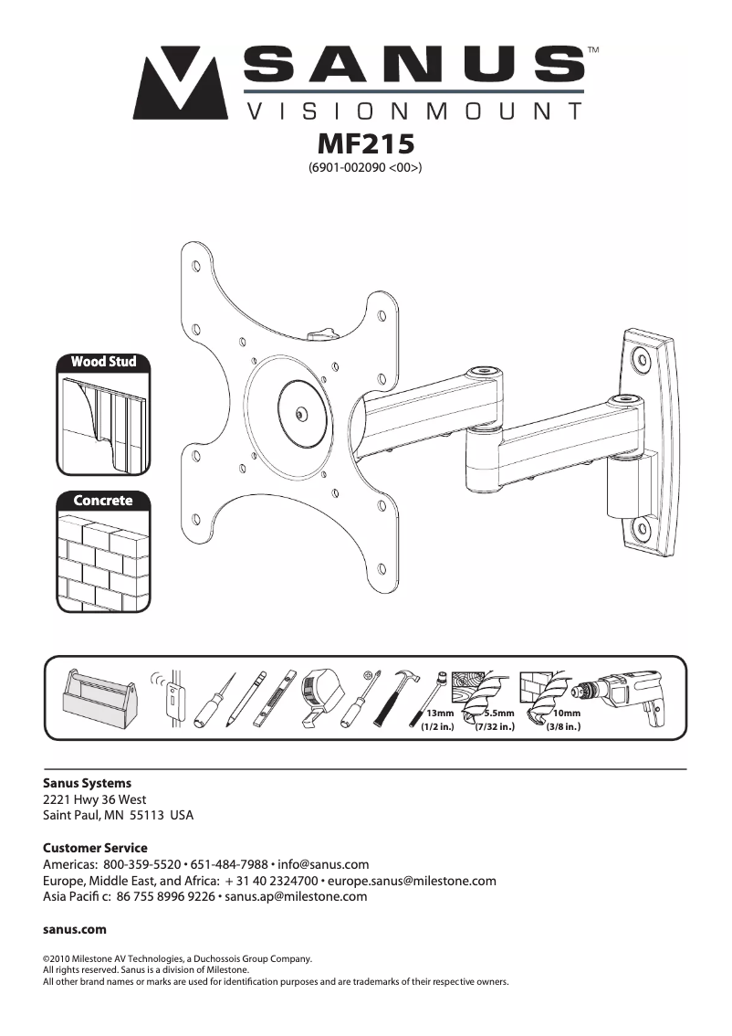 Page n°1 - Manuel utilisateur Sanus VisionMount MF215
