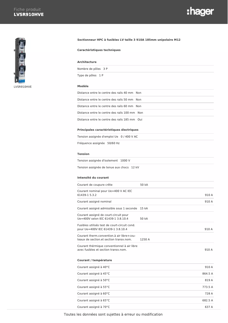 Page 1 de la notice Manuel utilisateur Hager LVSR910HVE