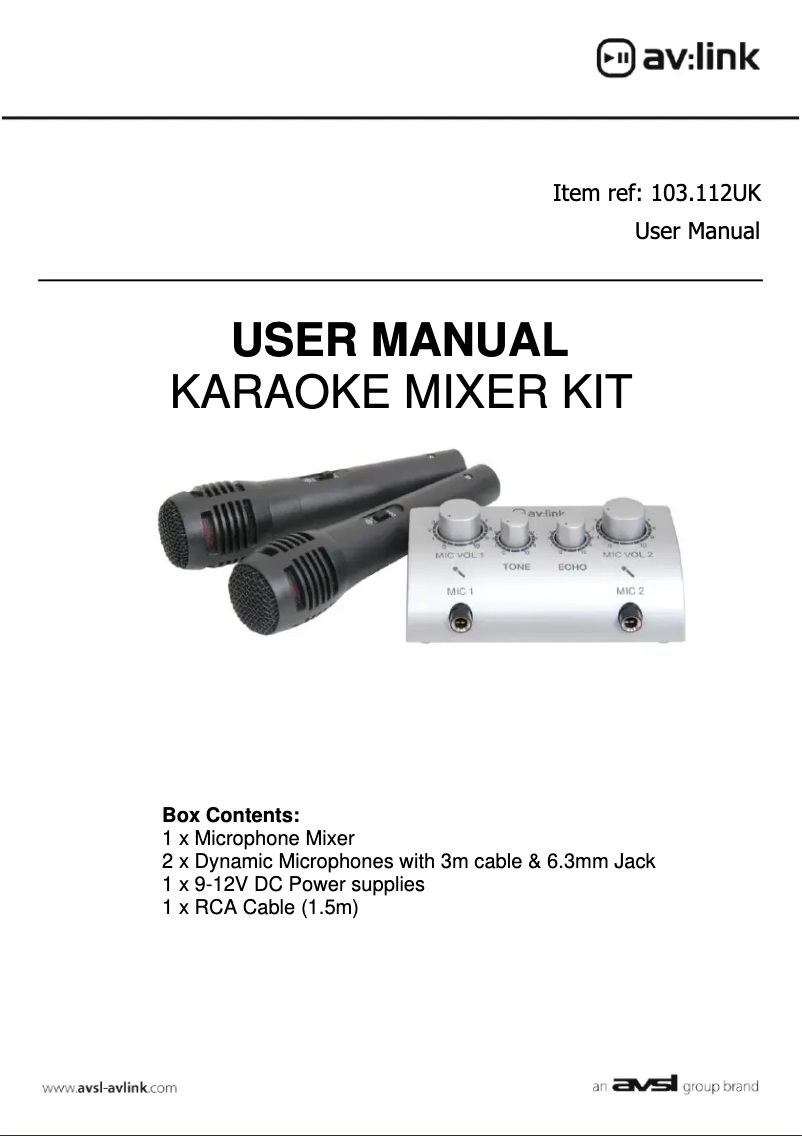 Page 1 de la notice Manuel utilisateur AV:link 103.112UK