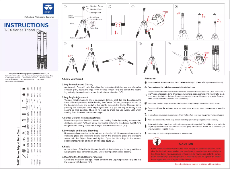 Página 1 del manual Manual de usuario Sirui UltraLight T-025X