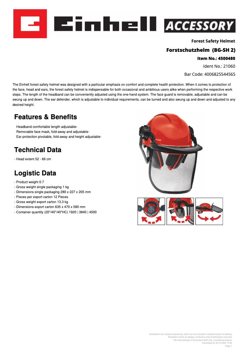 Page 1 de la notice Fiche technique Einhell BG-SH 2