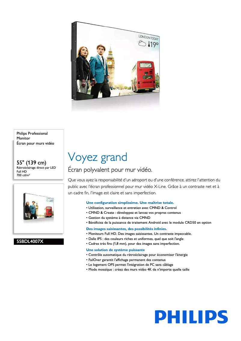 Page 1 de la notice Fiche technique Philips 55BDL4007X