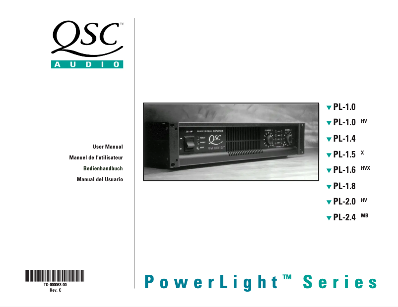 Page n°1 - Manuel utilisateur QSC PowerLight 1.4