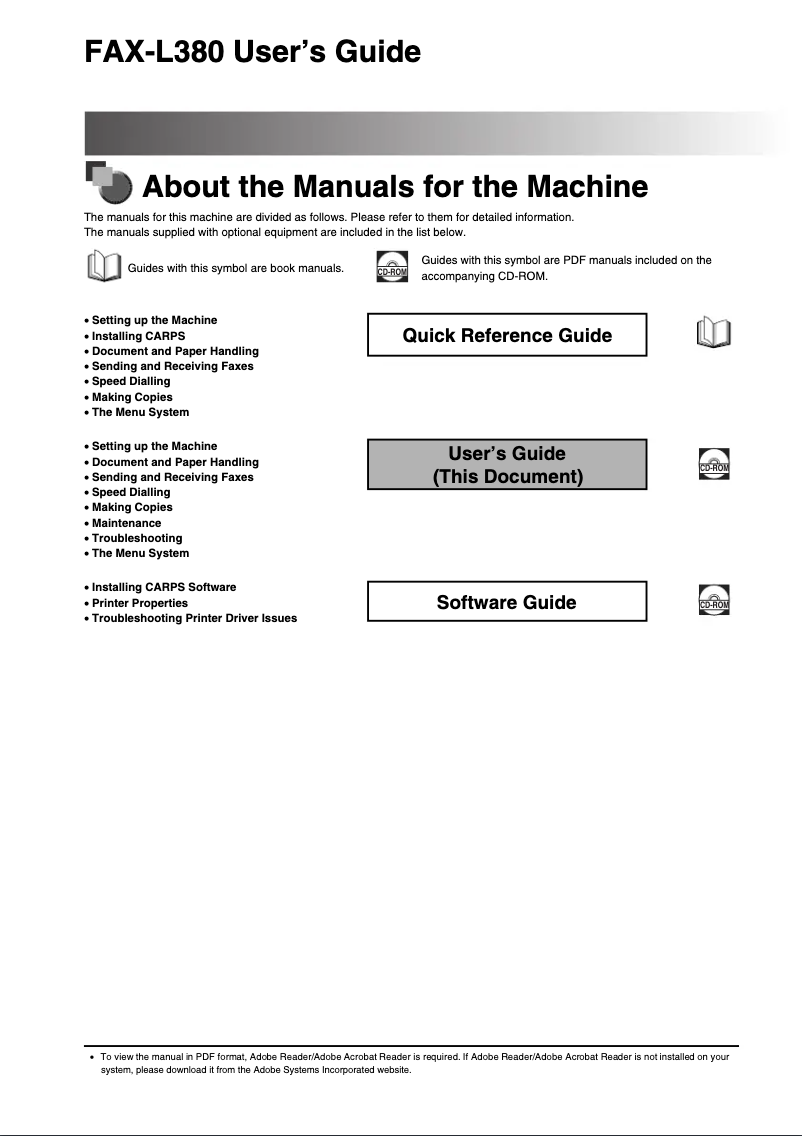 Image de la première page du manuel de l'appareil i-SENSYS FAX-L380S
