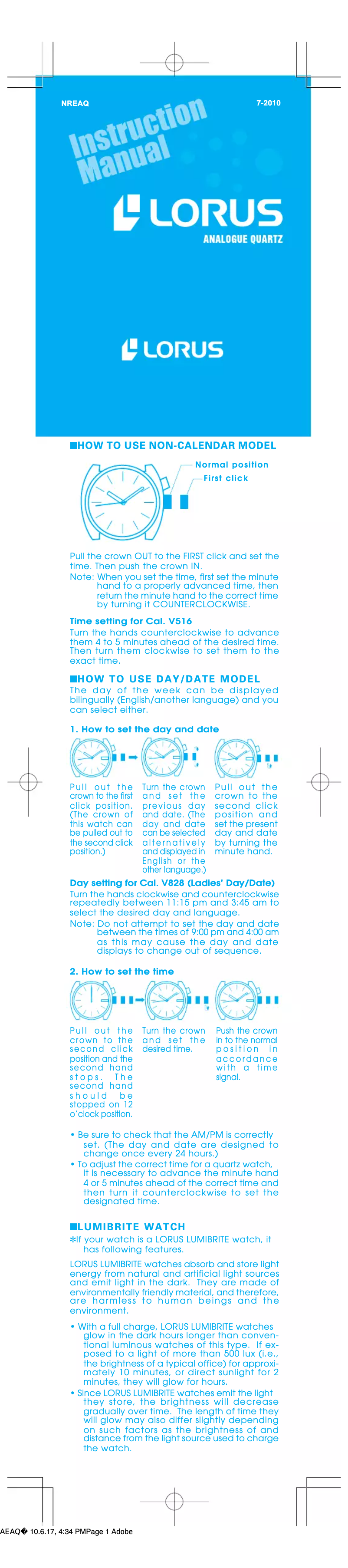 Page n°1 - Manuel utilisateur Lorus VX44