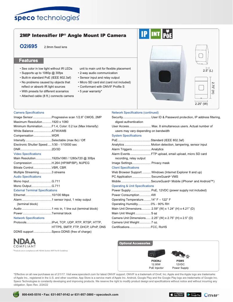 Page n°1 - Fiche technique Speco Technologies O2i695