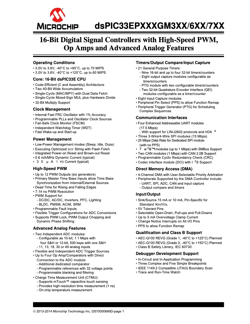 Página 1 del manual Ficha técnica Microchip dsPIC33EP128GM304