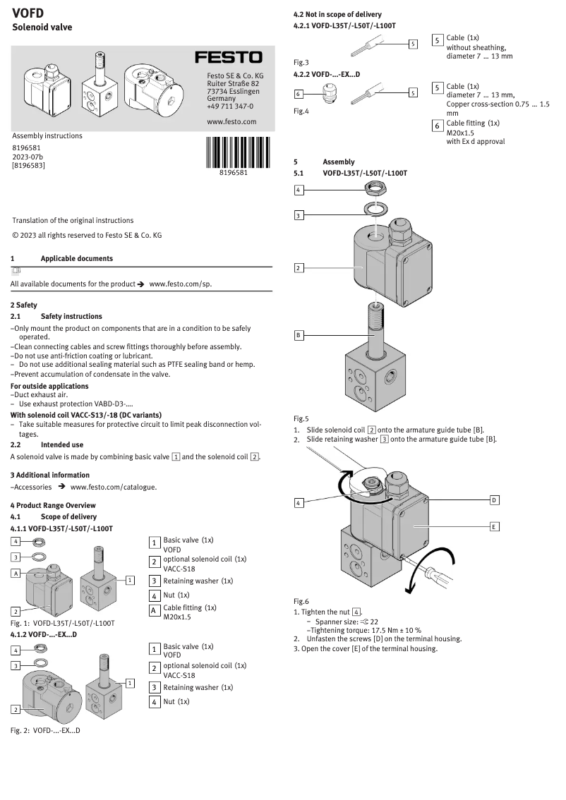 Page 1 de la notice Manuel utilisateur Festo VOFD-L35T