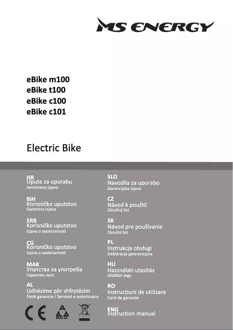 Page n°1 - Manuel utilisateur MS Energy eBike c101