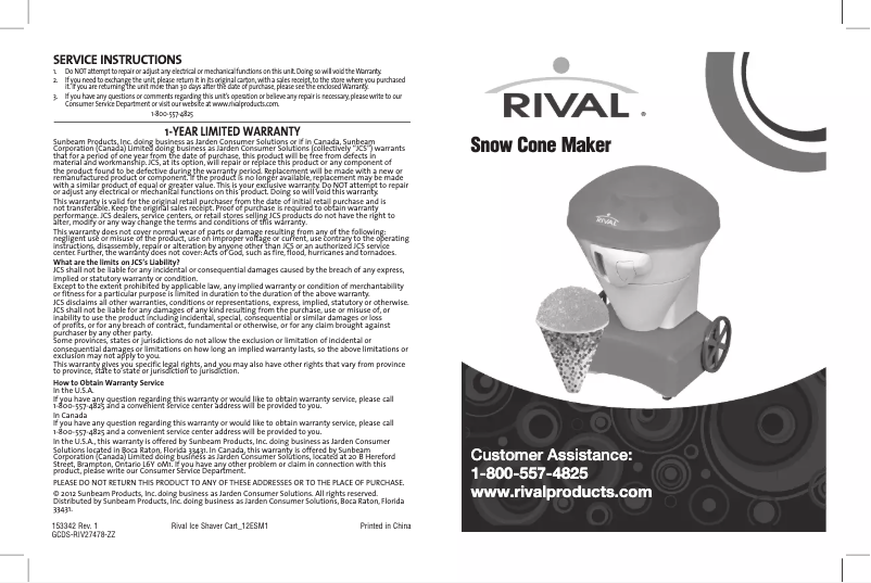 Page 1 de la notice Manuel utilisateur Rival FRRVISCR