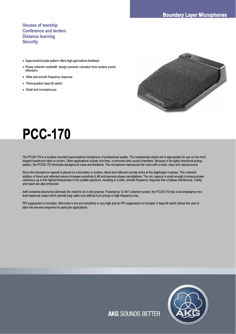 Page n°1 - Fiche technique AKG PCC170