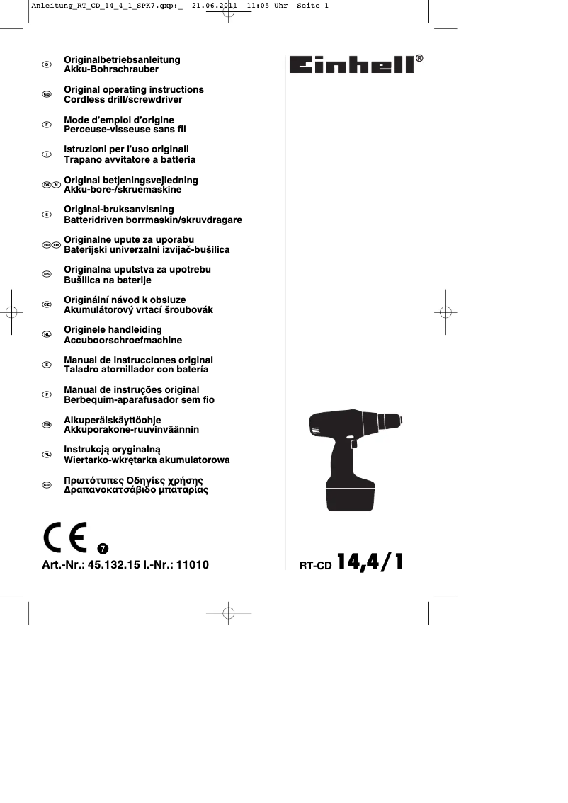 Page 1 de la notice Manuel utilisateur Einhell RT-CD 14,4/1 Li