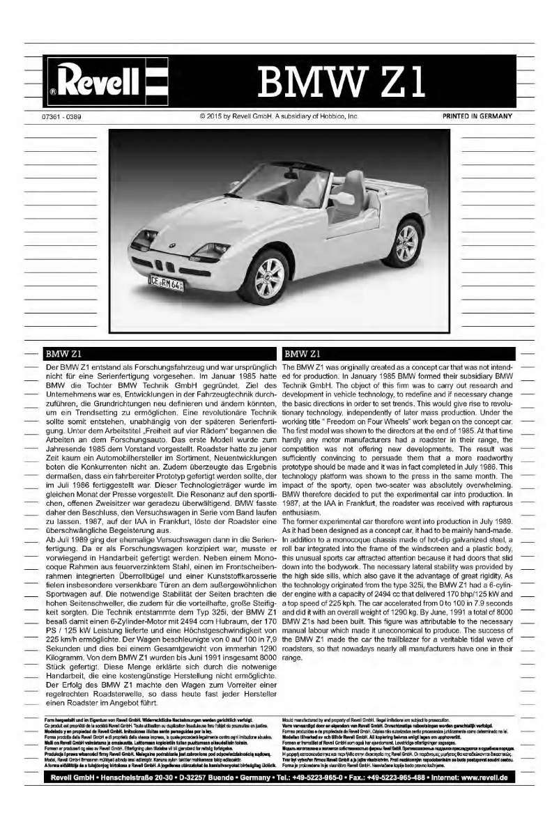 Page n°1 - Manuel utilisateur Revell BMW Z1