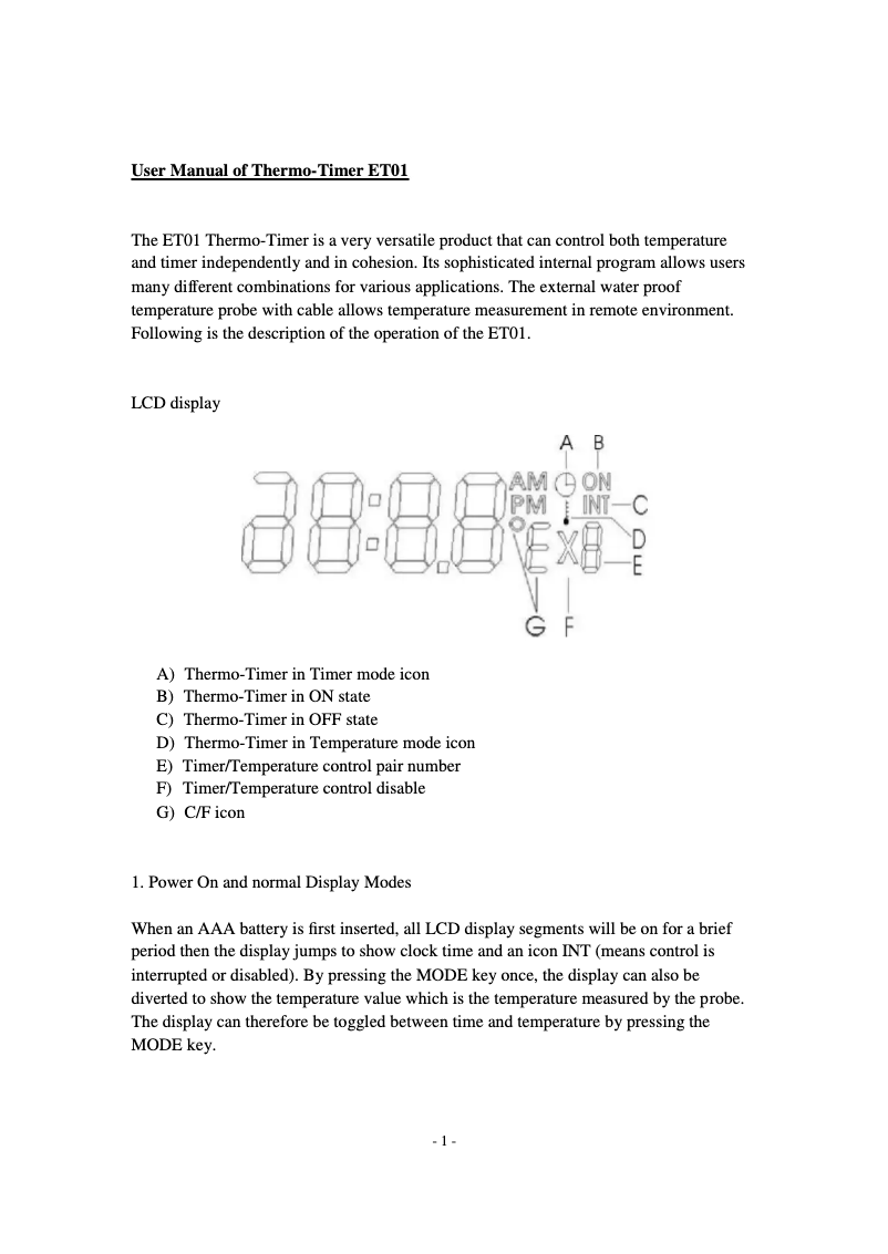 Page 1 de la notice Manuel utilisateur TFA Thermo-Timer ET01