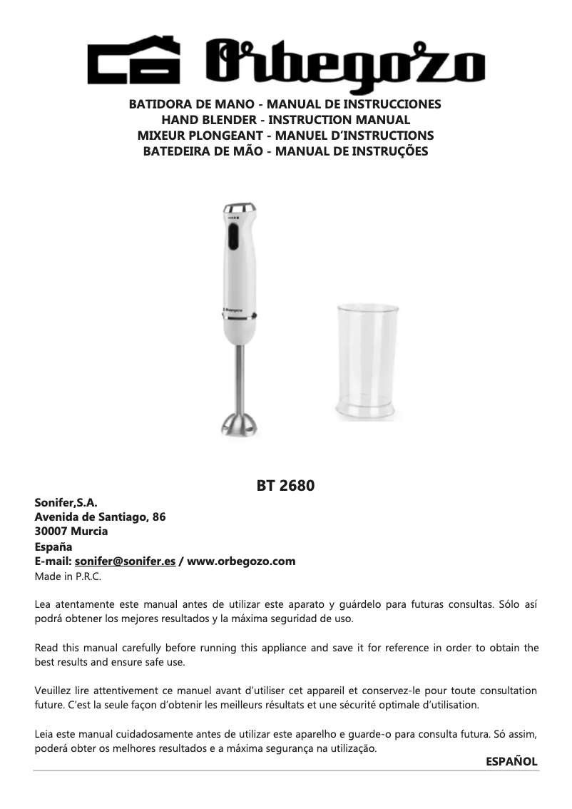 Página 1 del manual Manual de usuario Orbegozo BT 2680