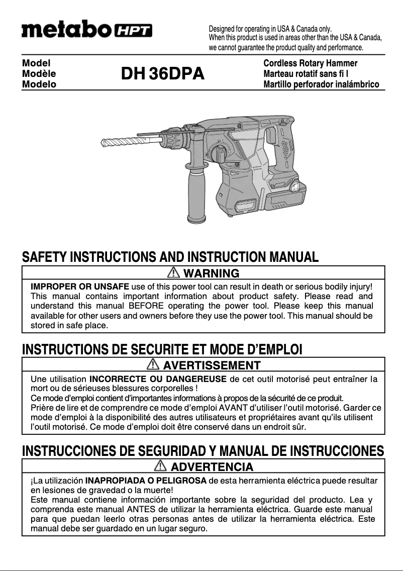 Page 1 de la notice Manuel utilisateur HiKOKI DH 36DPA