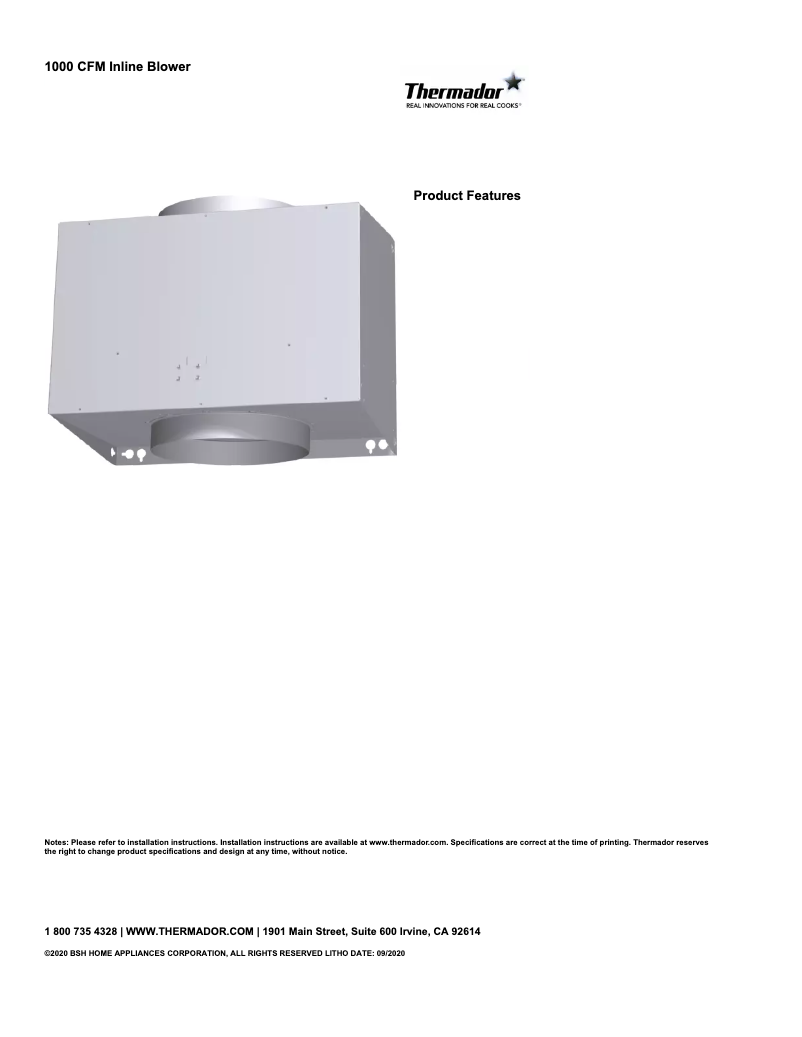 Página 1 del manual Ficha técnica Thermador VTI1010W