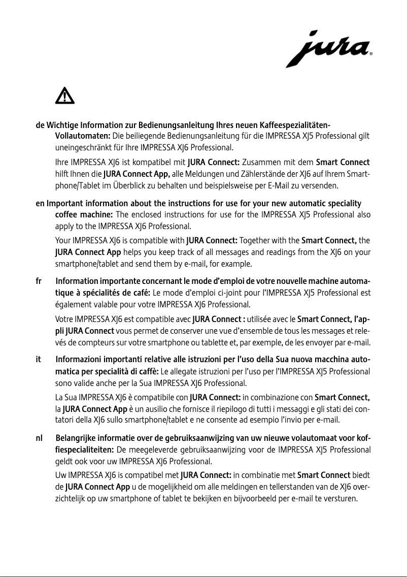 Page 1 de la notice Manuel utilisateur Jura XJ6 Professional