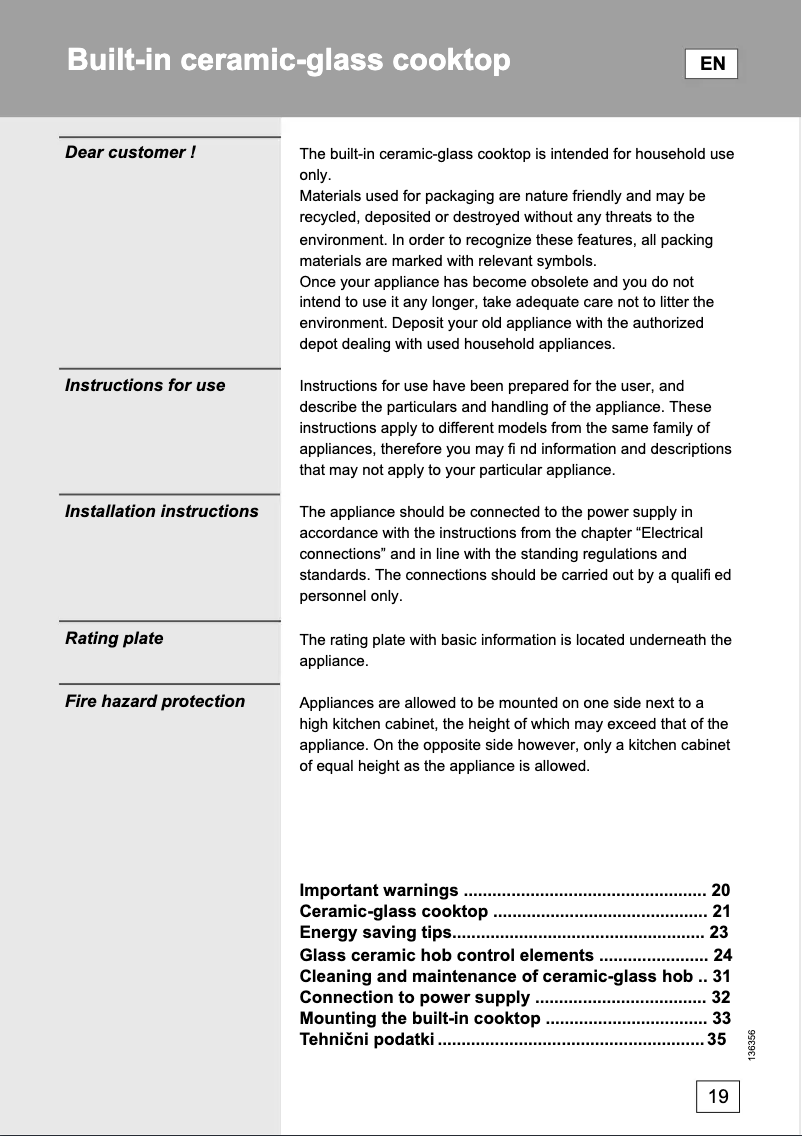 Page 1 de la notice Manuel utilisateur Gorenje ECT 890