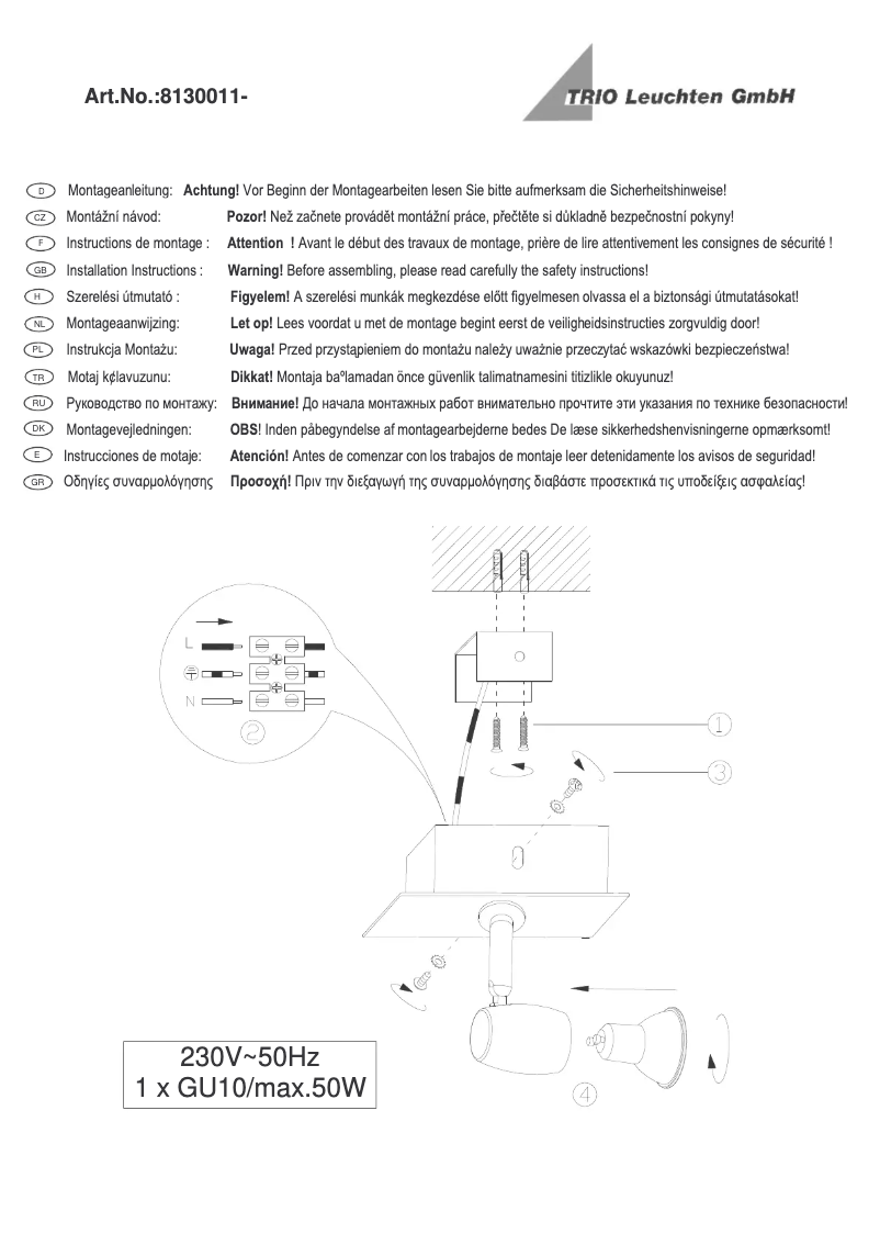 Page 1 de la notice Manuel utilisateur Trio Lighting Jackson 8130011-07