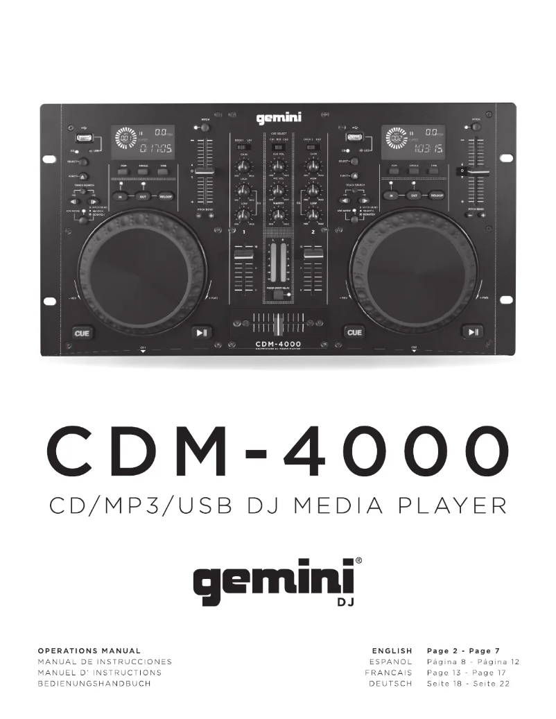 Page 1 de la notice Manuel utilisateur Gemini CDM-4000