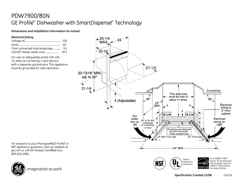 Página 1 del manual Ficha técnica GE Profile PDW7980NSS