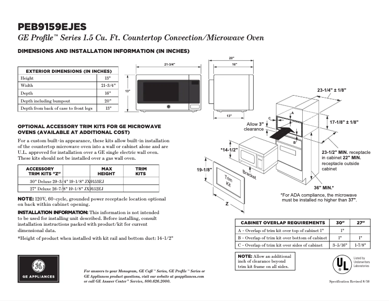 Page 1 de la notice Fiche technique GE Profile PEB9159EJES