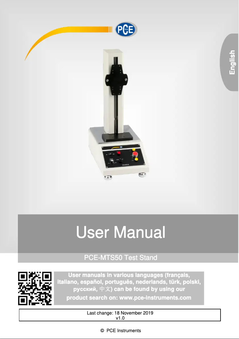 Page n°1 - Manuel utilisateur PCE Instruments PCE-MTS50