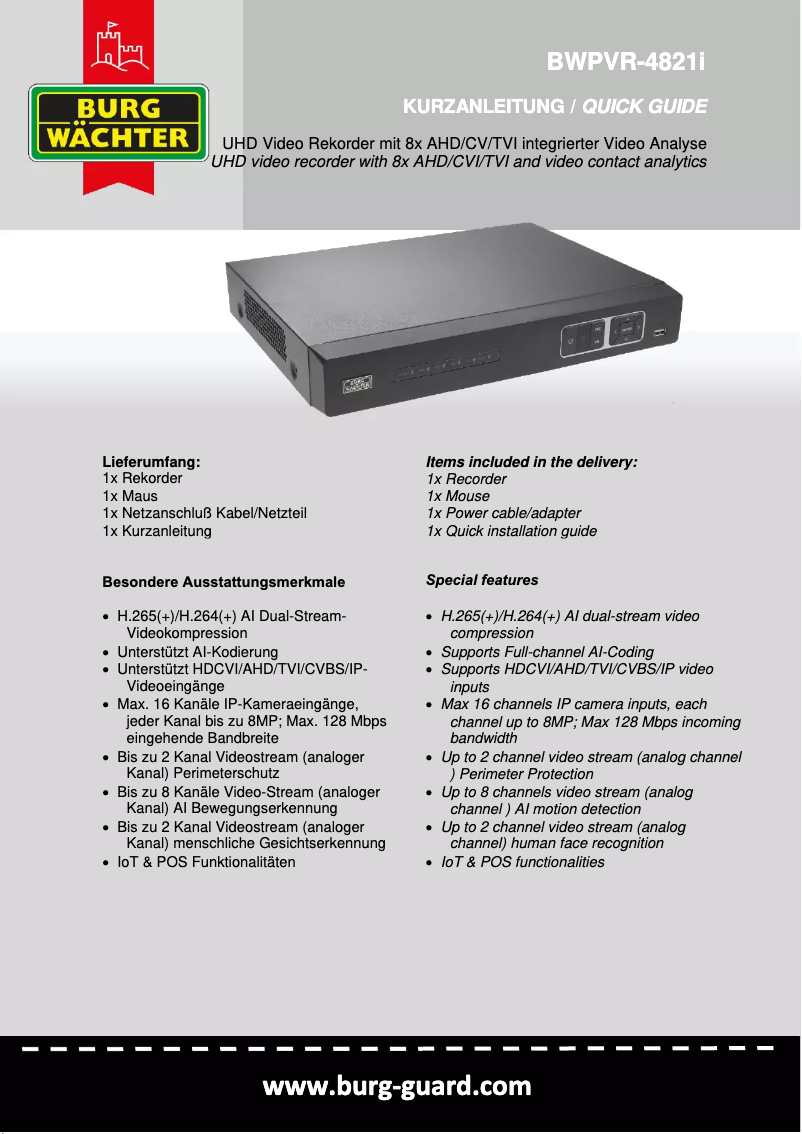 Page 1 de la notice Manuel utilisateur Burg Wächter BWPVR-4821i