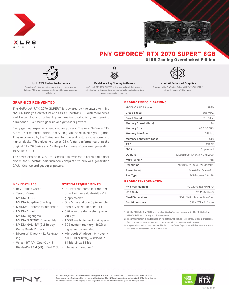 Page 1 de la notice Manuel utilisateur PNY RTX 2070 Super Mini Dual Fan