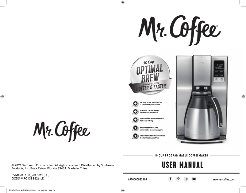 Page 1 de la notice Manuel utilisateur Mr. Coffee 10 Cup