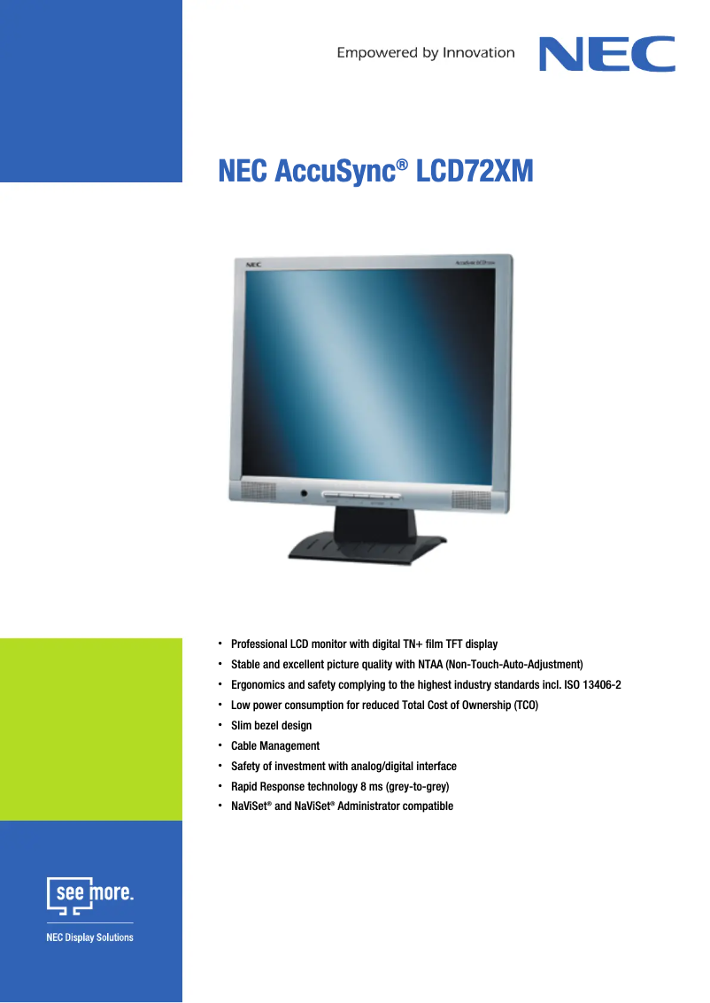 Página 1 del manual Ficha técnica NEC AccuSync LCD72XM