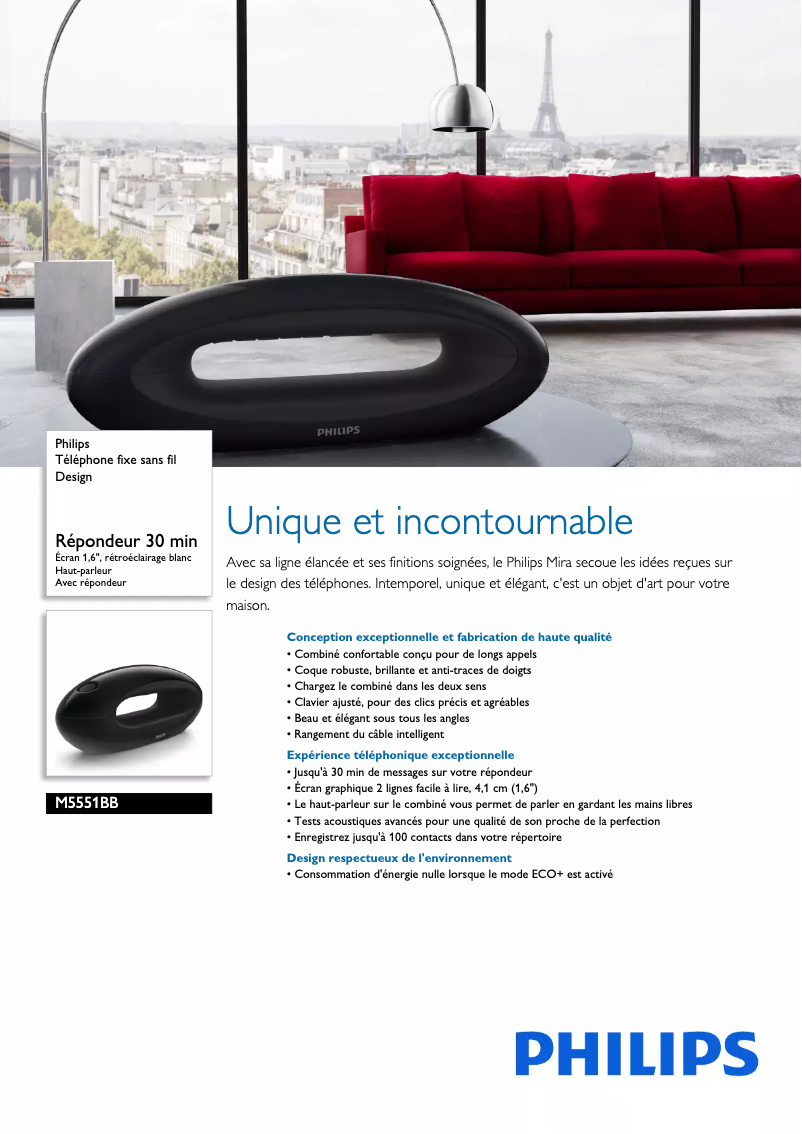 Page 1 de la notice Fiche technique Philips M5551BB