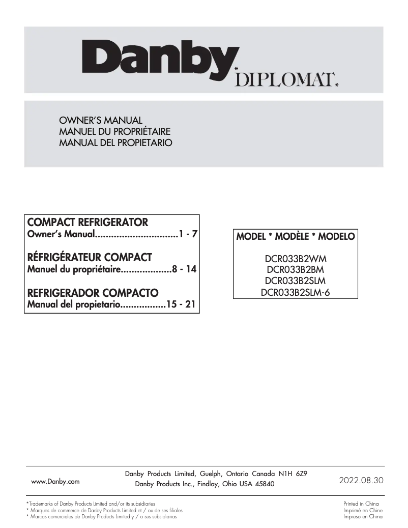 Page 1 de la notice Manuel utilisateur Danby DCR033B2SLM