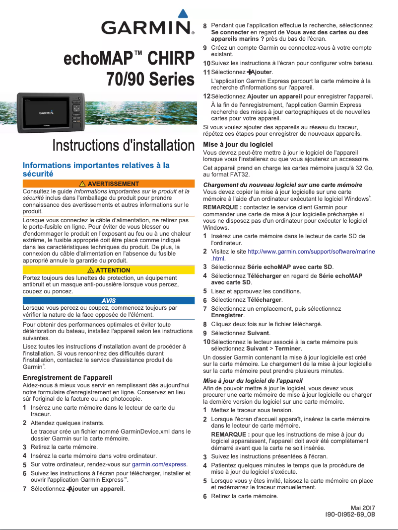 Page 1 de la notice Guide d'installation Garmin EchoMAP CHIRP 72sv