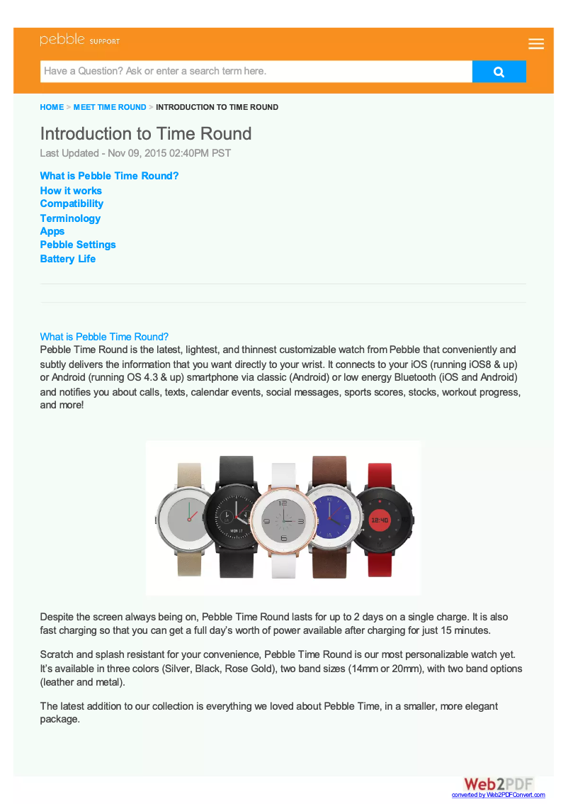 Página 1 del manual Manual de usuario Pebble Time Round