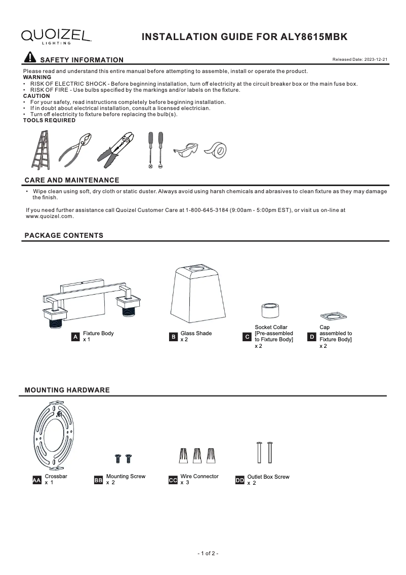 Page n°1 - Manuel utilisateur Quoizel Almany ALY8615MBK