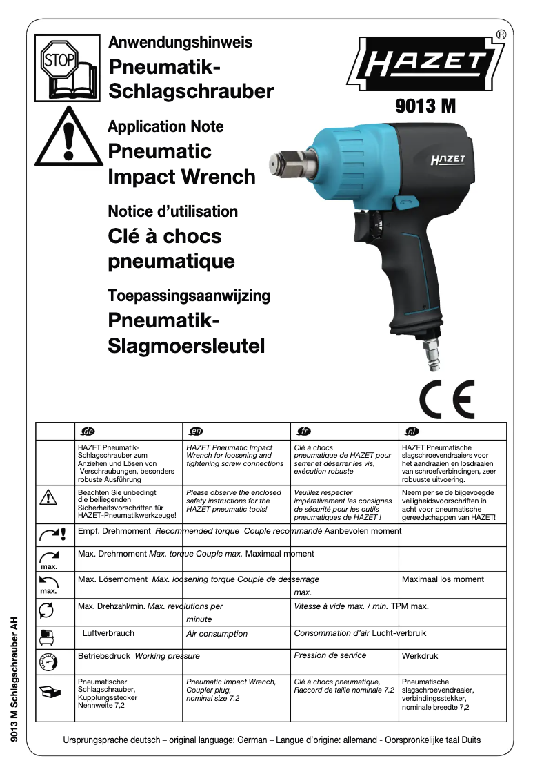 Page 1 de la notice Manuel utilisateur Hazet 9013M