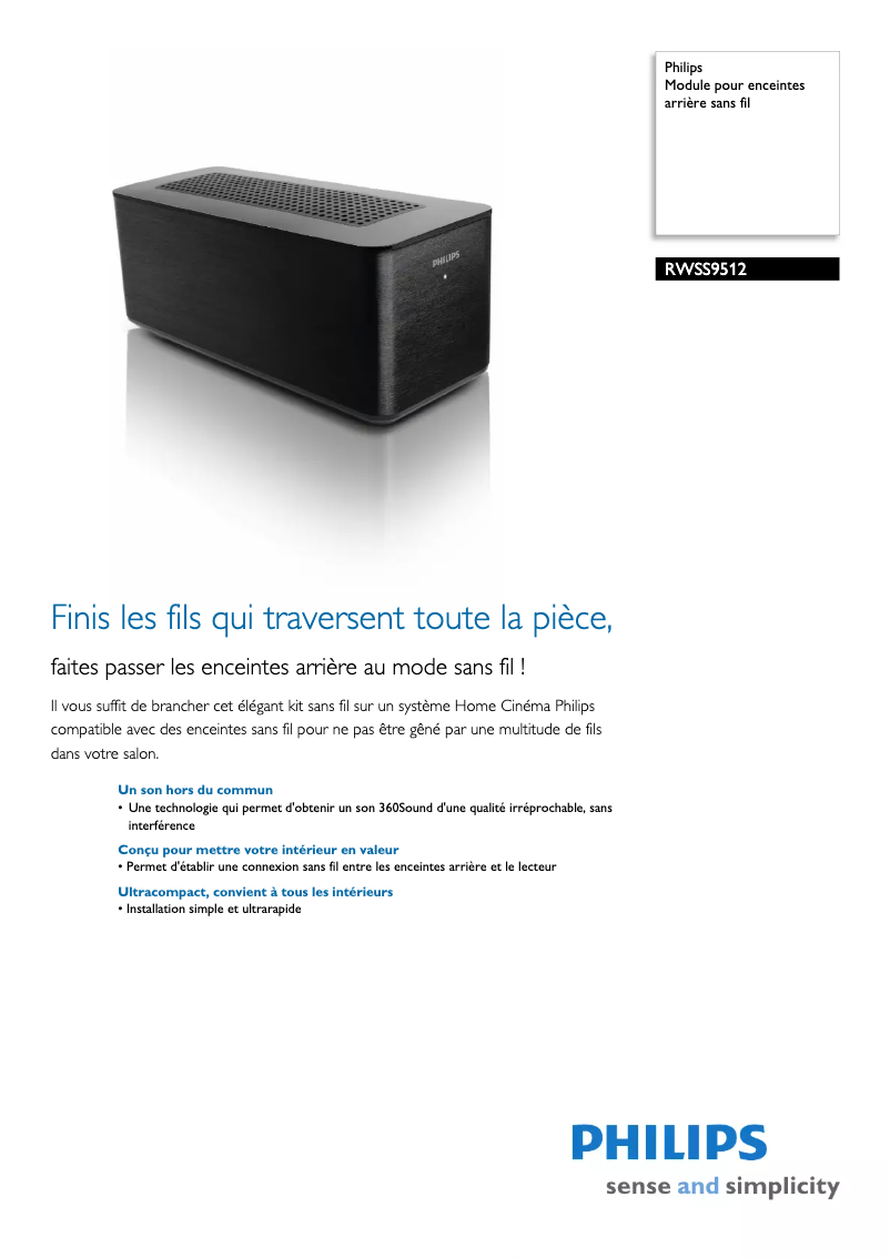 Page 1 de la notice Fiche technique Philips RWSS9512