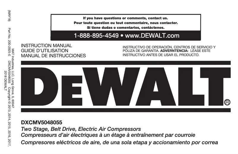 Page 1 de la notice Manuel utilisateur DeWalt DXCMV5048055
