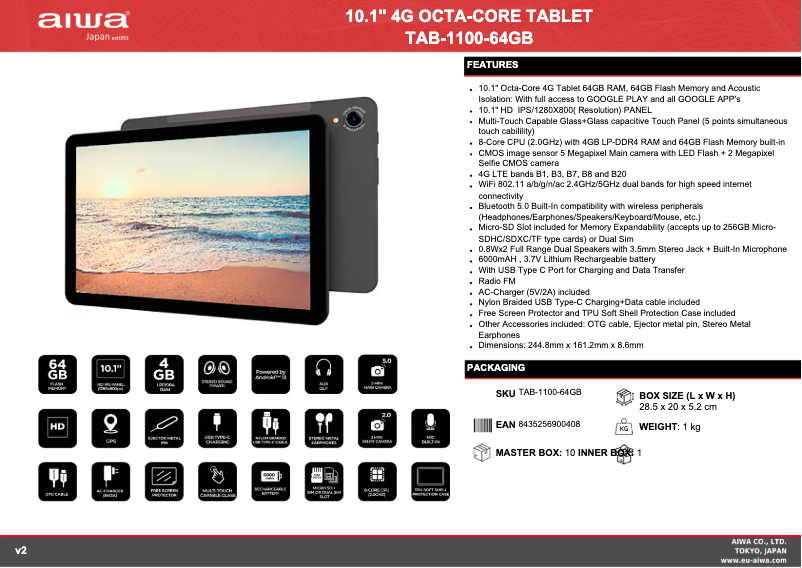 First page image of the manual for TAB-1100-64GB