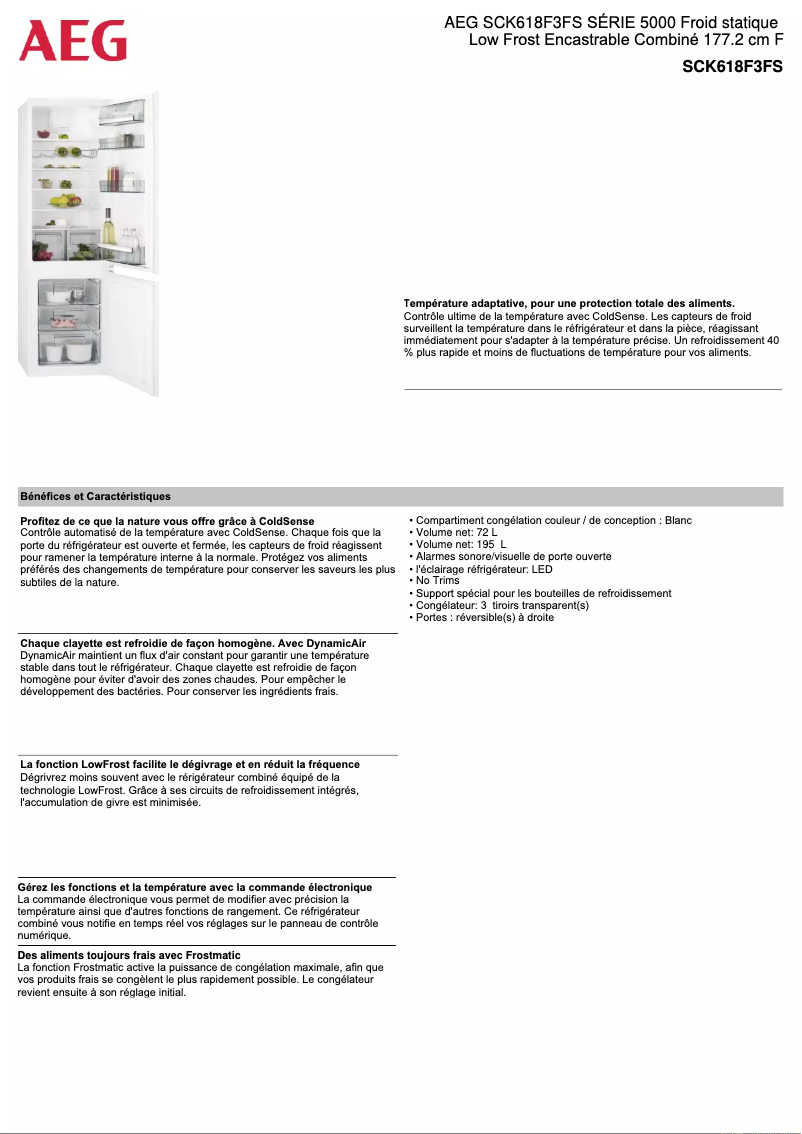 Page 1 de la notice Fiche technique AEG SCK618F3FS