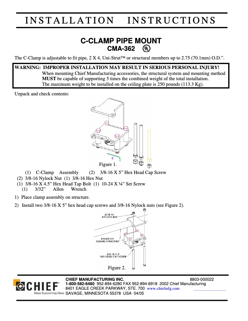 Page n°1 - Manuel utilisateur Chief C-Clamp