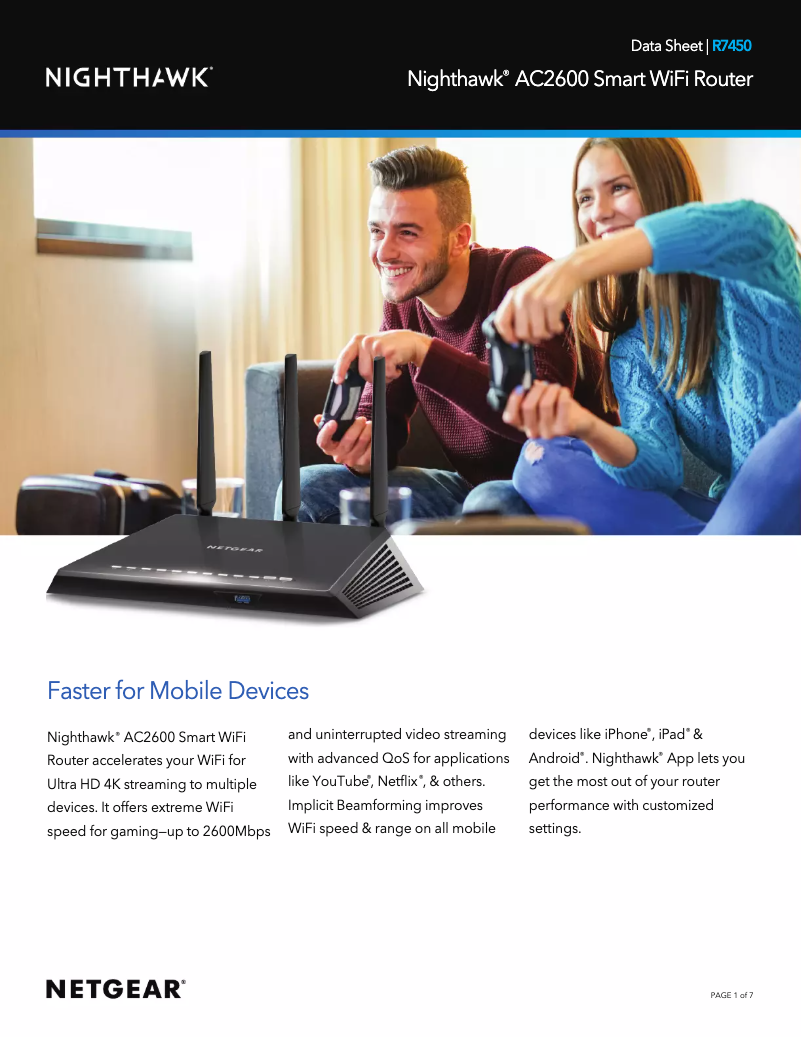 Page 1 de la notice Fiche technique Netgear Nighthawk R7450