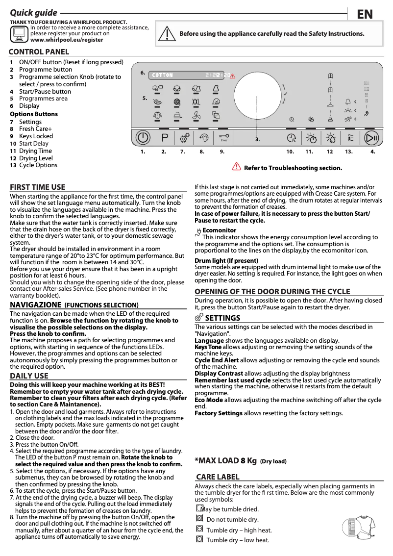 Página 1 del manual Manual de usuario Whirlpool ST U 83XY EU