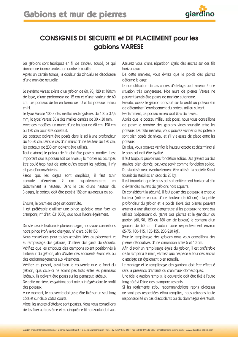 Page 1 de la notice Manuel utilisateur Giardino 5150570