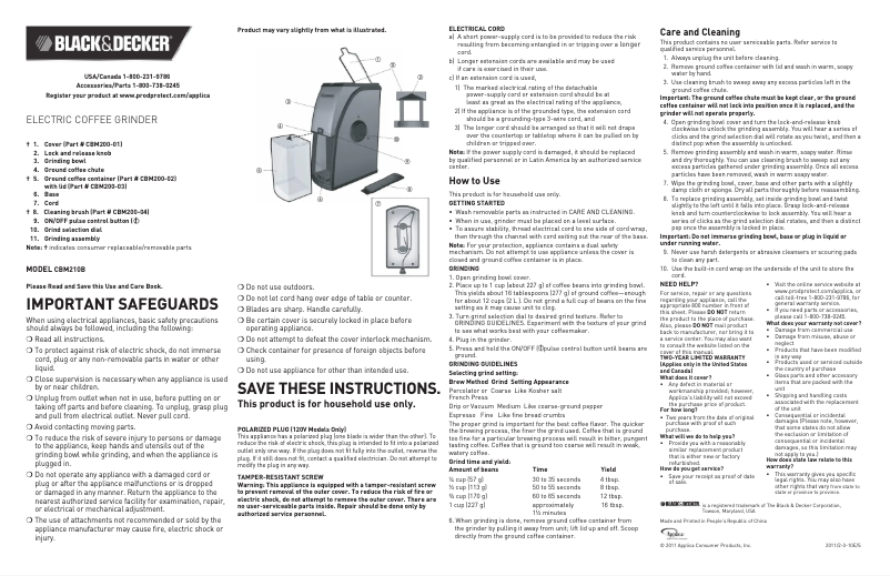 Page 1 de la notice Manuel utilisateur Black & Decker CBM210B