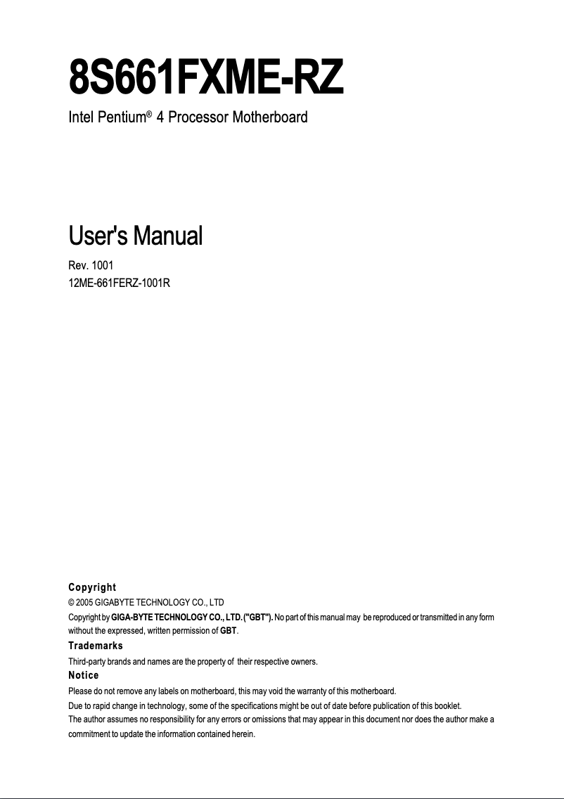 Image de la première page du manuel de l'appareil 8S661FXME-RZ