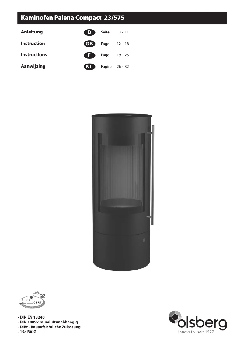 Página 1 del manual Manual de usuario Olsberg Palena Compact 23/575