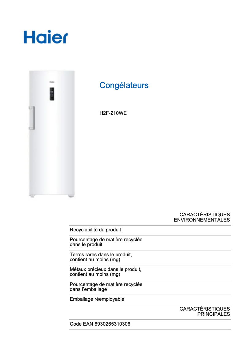 Image de la première page du manuel de l'appareil H2F-210WE